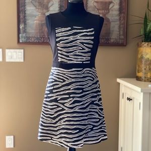 KENNETH COLE NEW YORK Womens Black and White Sleeveless Knee Length Dress. Sz 8P